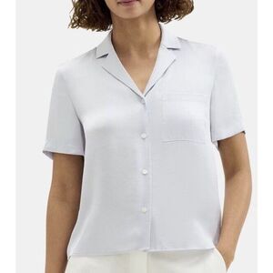 Theory Crushed Satin Camp Collar Shirt Hydrangea NWT $225 Medium‎
